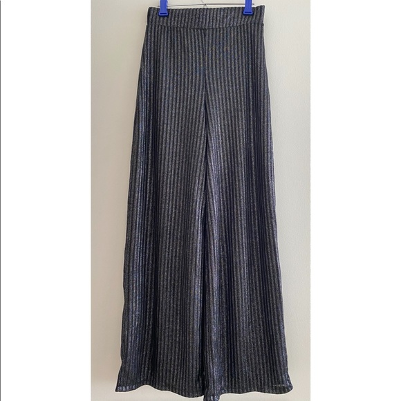 Cropped Black Glitter Wide-Leg Pants - Picture 1 of 4